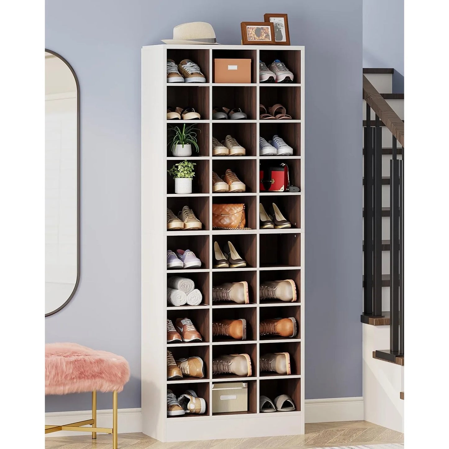 Little Tree 10 Tier White Brown Wooden Shoe Cabinet