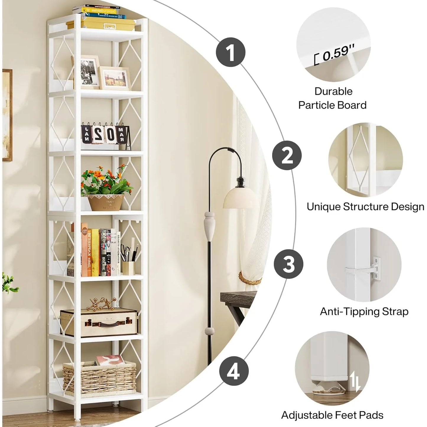 78.7 Inch Extra Tall Narrow 7 Tier Corner Bookshelf
