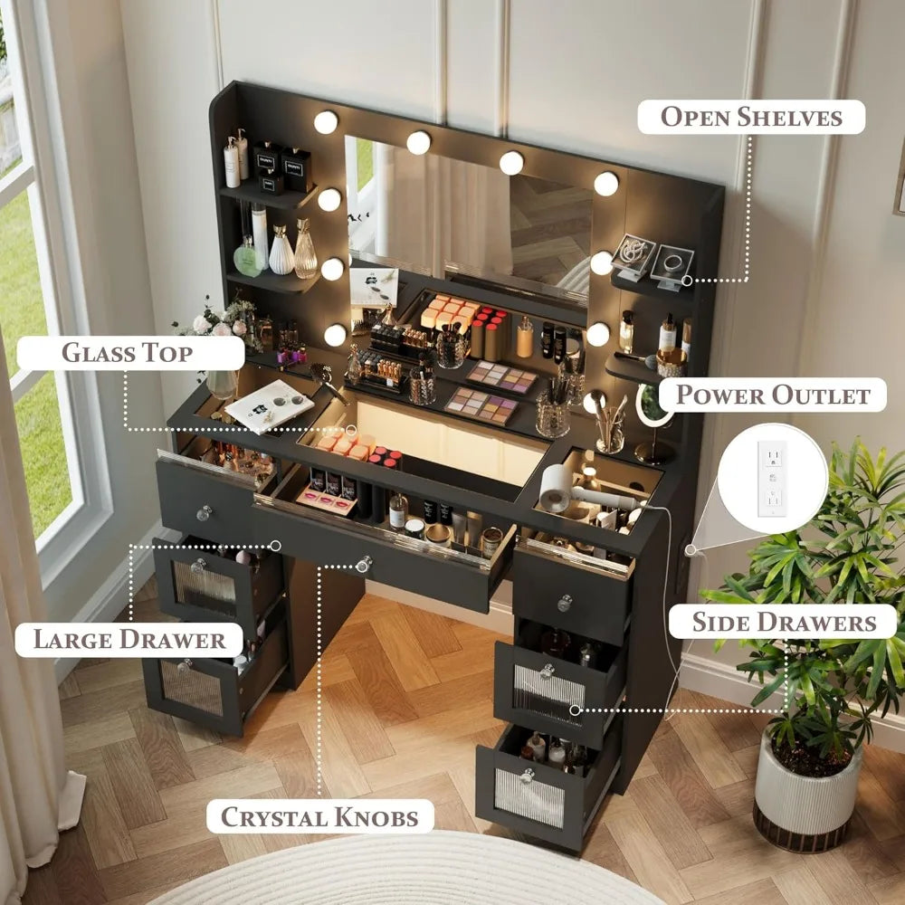ZHUXIANG Makeup Vanity With Lights Glass Top Mirror