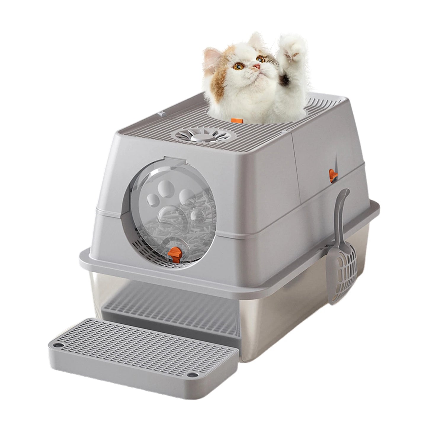 Feature Stainless Steel Cat Litter Box High Sided Enclosure