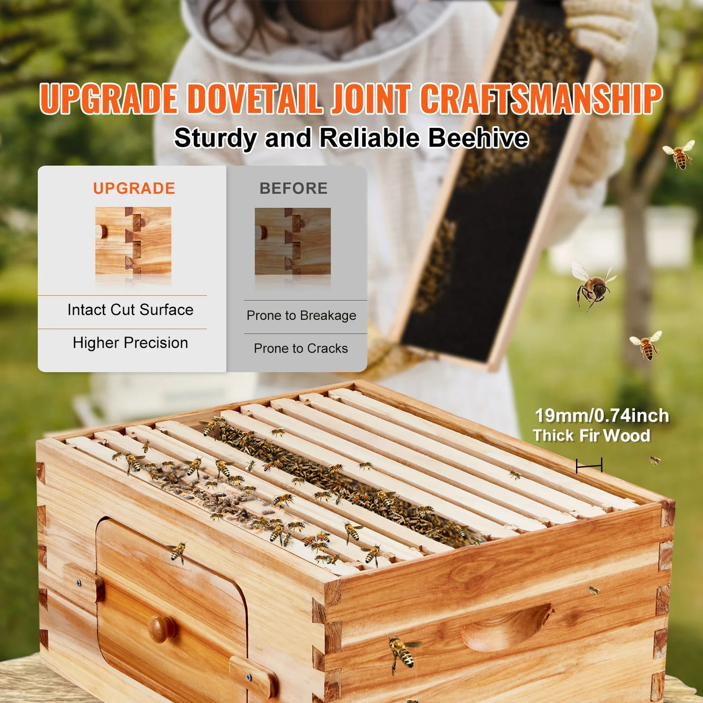 SucceBuy Natural Cedar Bee Hive Deep Box Starter Kit