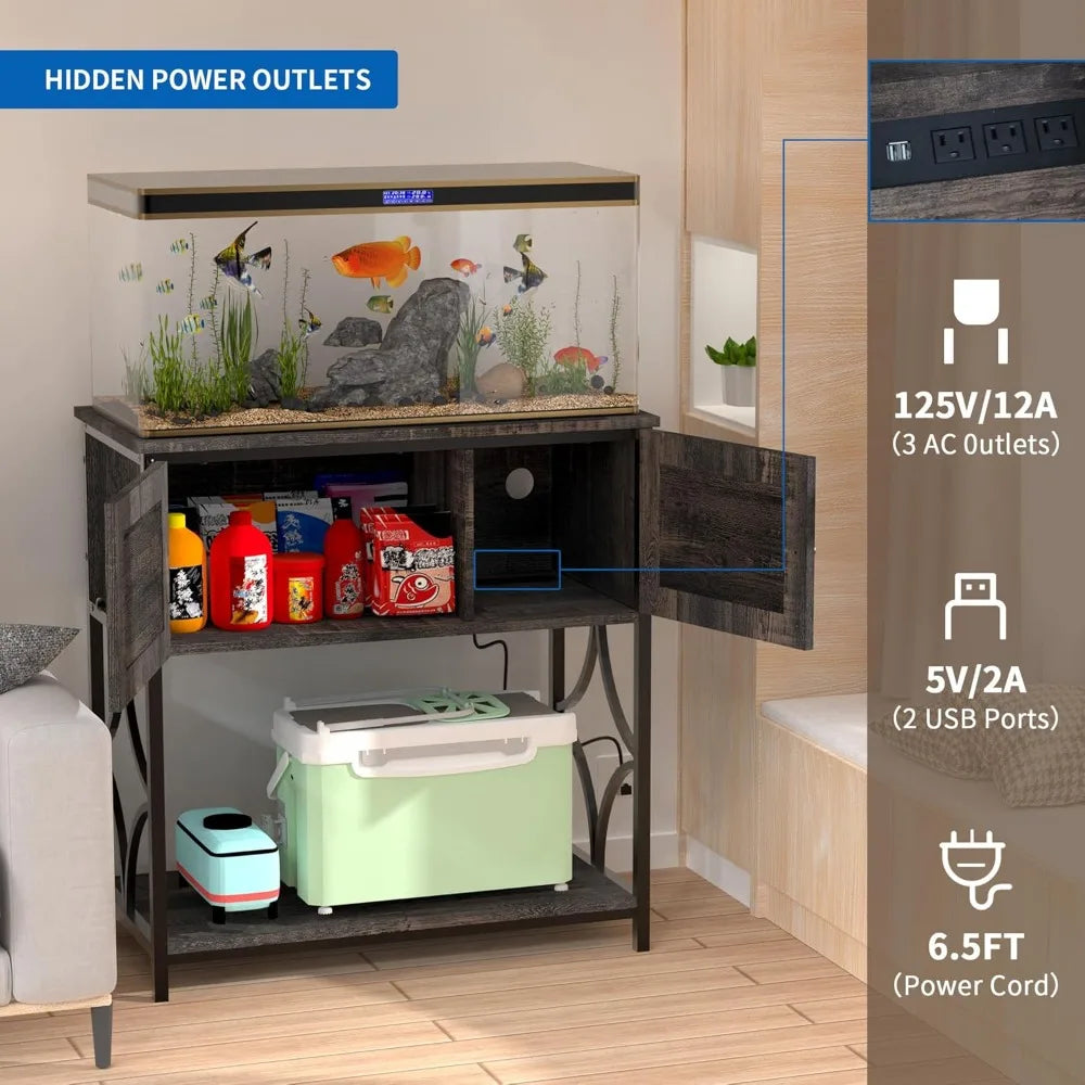 Color Aquarium Stand With Power Outlets LED Light Cabinet