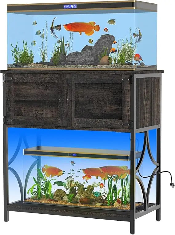 Color Aquarium Stand With Power Outlets LED Light Cabinet